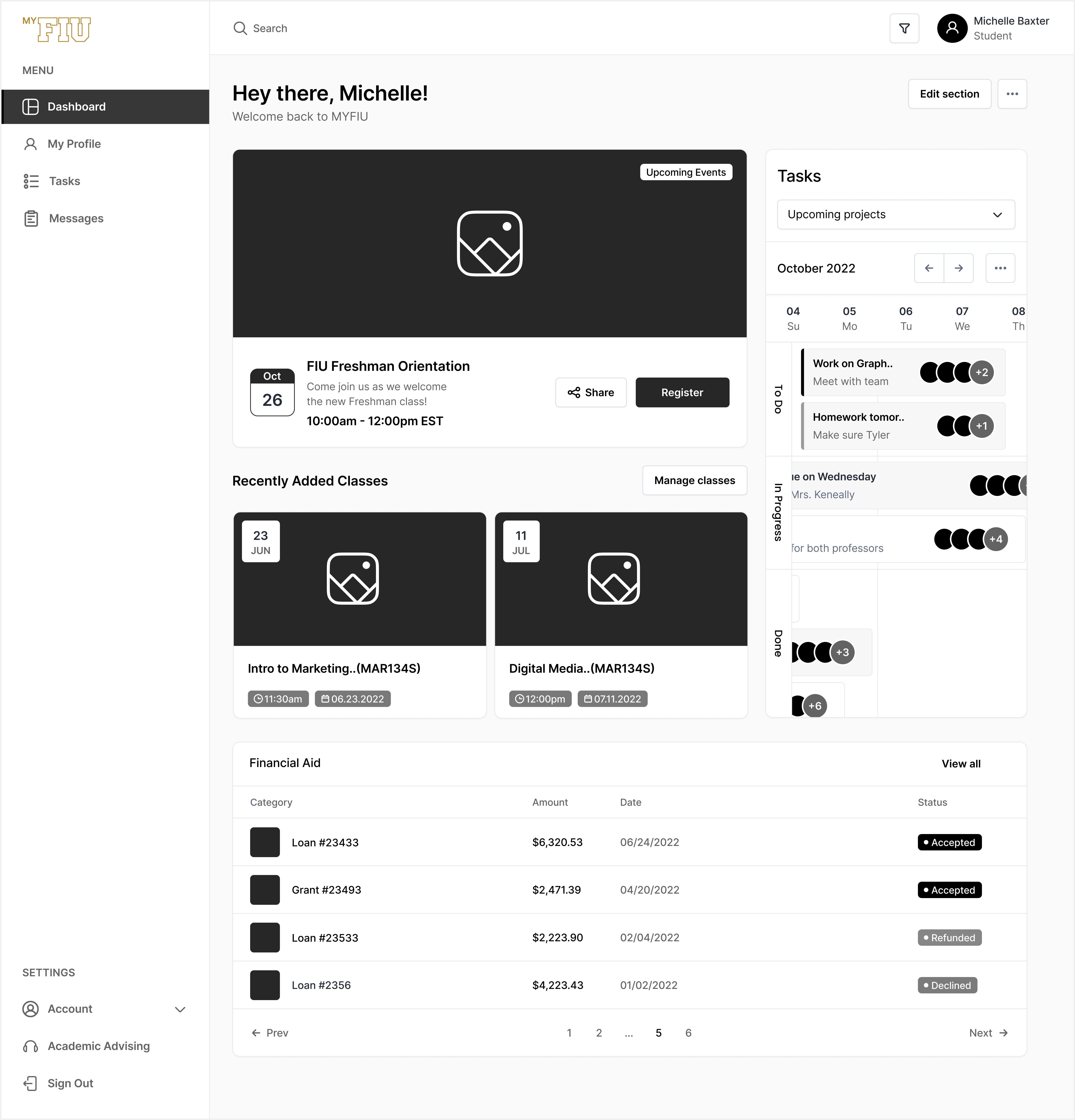 MYFIU-Student-Dashboard-Low-Fid